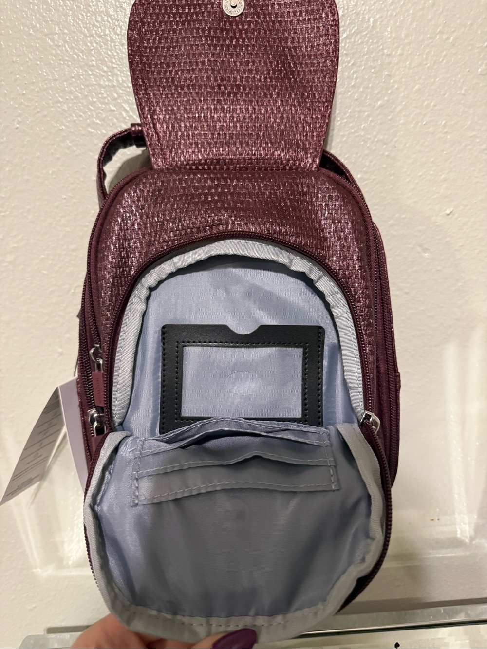 IHKWIP XL Stellar North/South Crossbody Top Handle Bag Burgundy Woven NWT - Picture 7 of 16